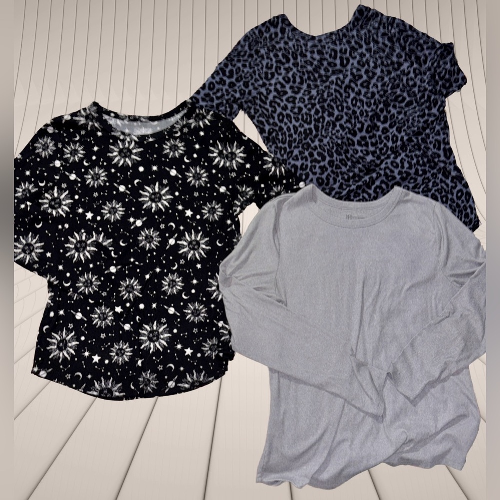 Celestial, Blue Leopard Print & Grey Long Sleeve Tees: Juniors Size XXL (19)